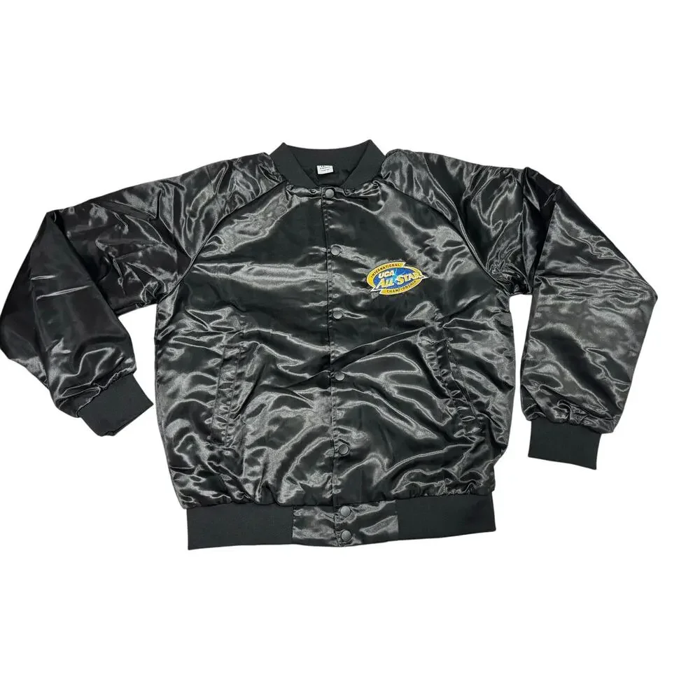 International UCA All Star Championship Black Satin Varsity Jacket Size Small